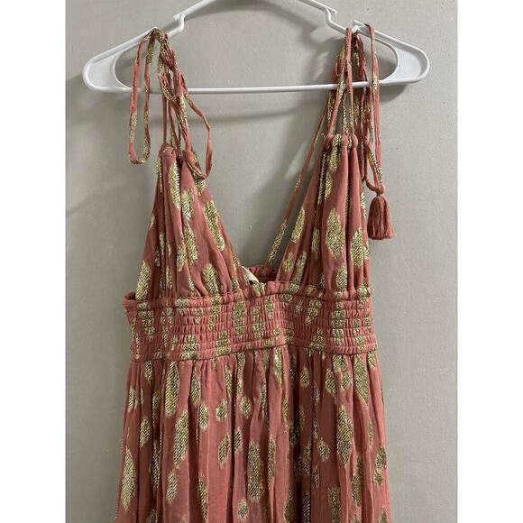Altar'd State Dusty Coral Metallic Maxi Dress size Small - Picture 3 of 9